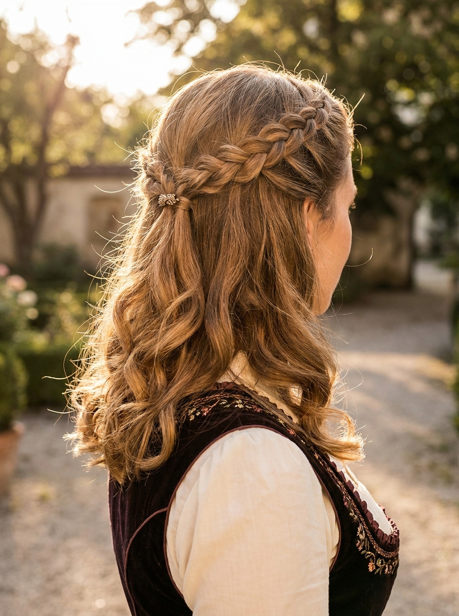 Elegante Flecht-Half-Up Frisur als Dirndlfrisuren Inspiration 2026